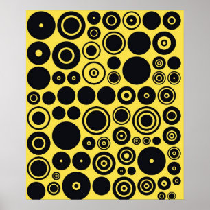Círculos retro amarillos y negros 2 Posters