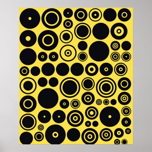 Círculos retro amarillos y negros 2 Posters (Frente)