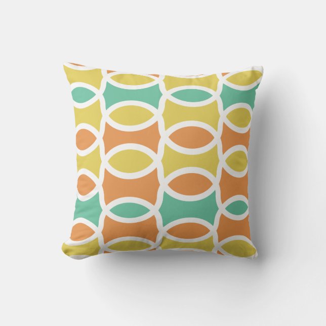 Círculos retro Naranja, Verde azulado, Cojín decor (Anverso)