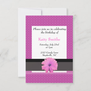 Círculos rosados e invitación de cumpleaños floral