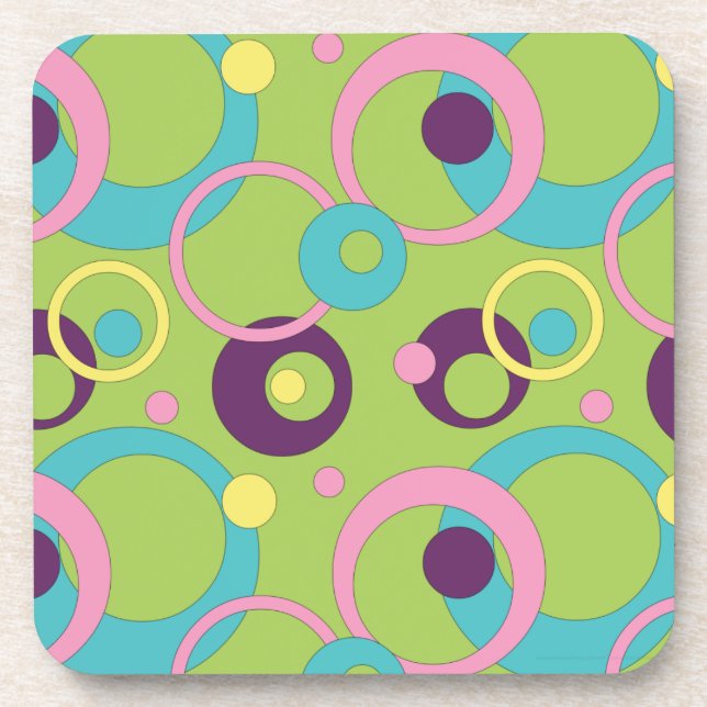 Círculos Verdes Funky Posavasos de Corcho (Frente)