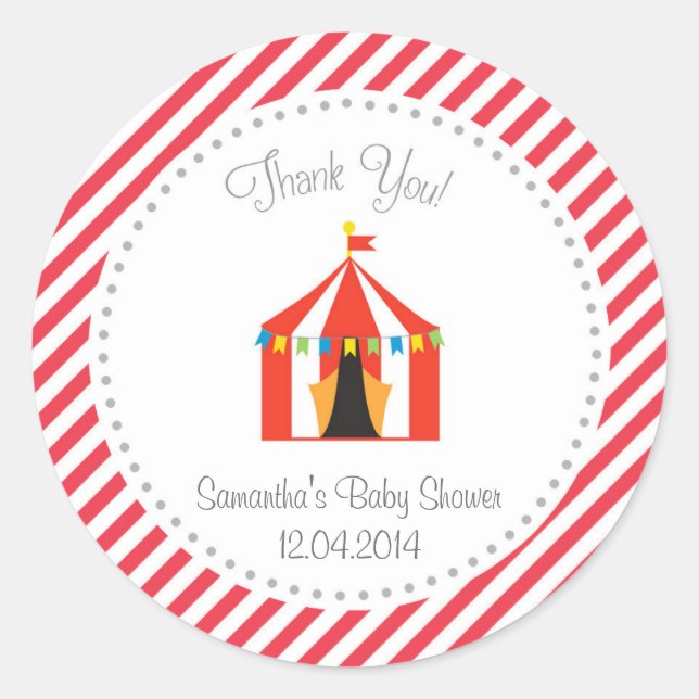 Circus Tent Baby Shower Gracias Pegatina Red (Anverso)