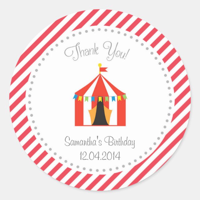 Circus Tent Birthday Gracias Pegatina Red (Anverso)