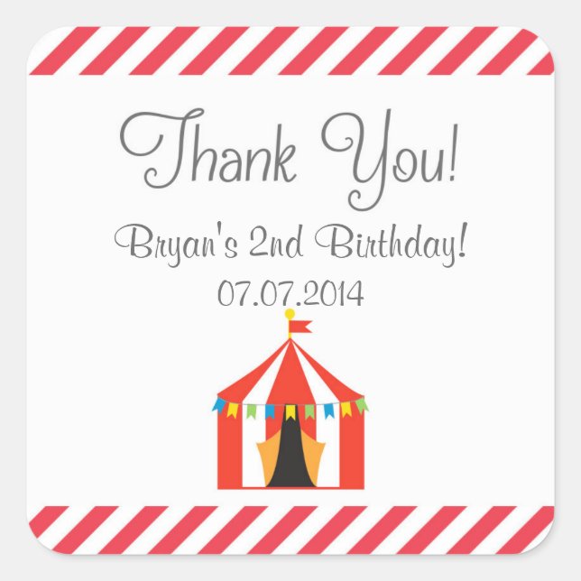 Circus Tent Birthday Gracias Pegatinas (Anverso)