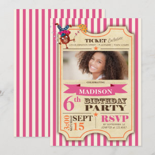 Circus Ticket   Chica de cumpleaños   Invitación d