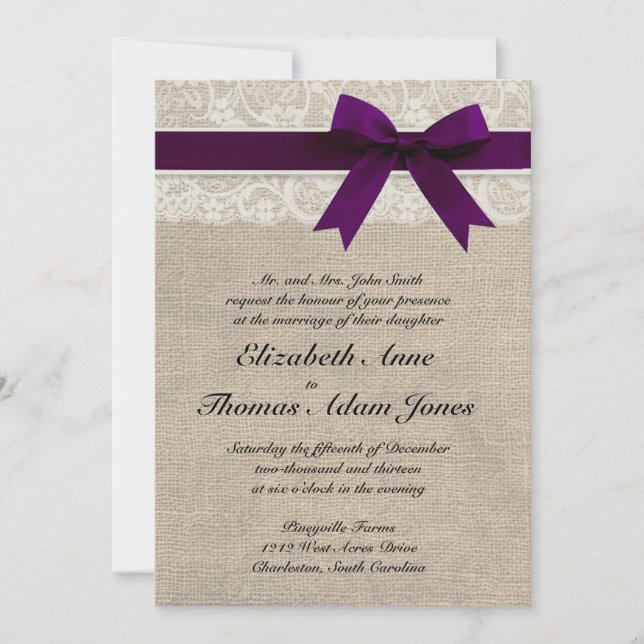 Ciruelo rústico de la invitación de la boda del (Anverso)