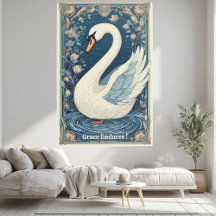 Cisne Blanco Arte Nouveau Azul Acuático Tonos de J
