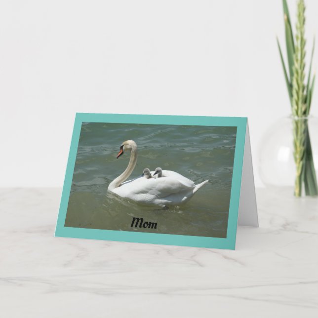 Cisne con tarjeta del día de la madre de los bebés (Anverso)