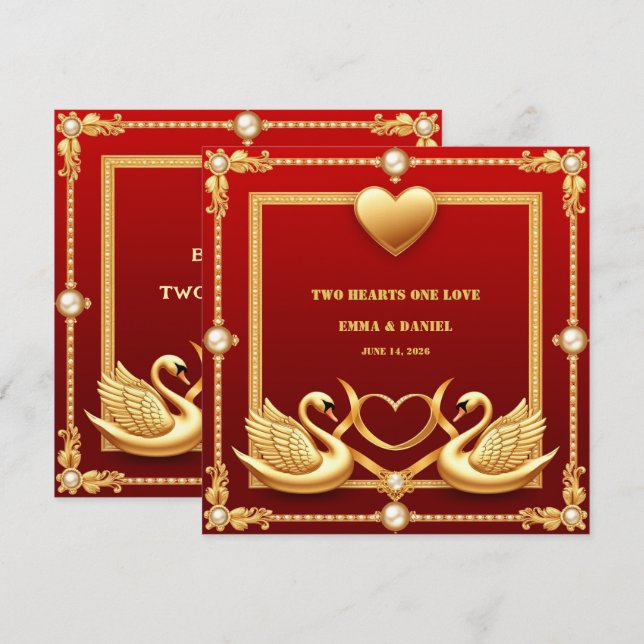 Cisne de Boda de Oro Rojo Pareja Decoración 💍 (Anverso / Reverso)