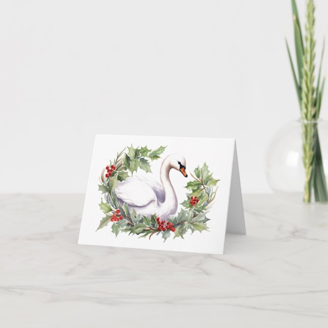Cisne de Navidad con corona de fiestas en blanco  (Anverso)