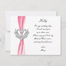Cisne de plata de lazo rosa tarjeta de dama de hon