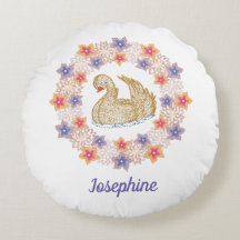 Cisne Dorado, Floral - Almohada Nombre de Niña