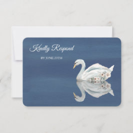 Cisne Floral Blanco en RSVP de Boda de Menú Azul