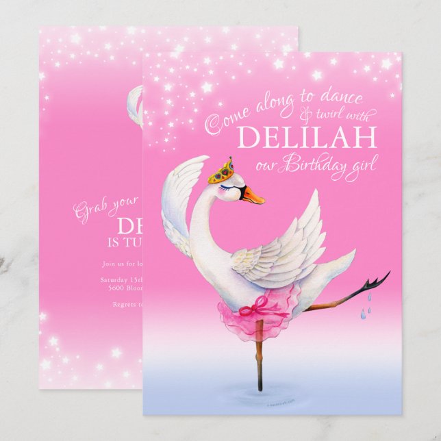 Cisne lindo en ballet de lago Invitaciones de segu (Anverso / Reverso)