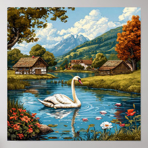 Cisne romántico Naturaleza Elegante Decoración par