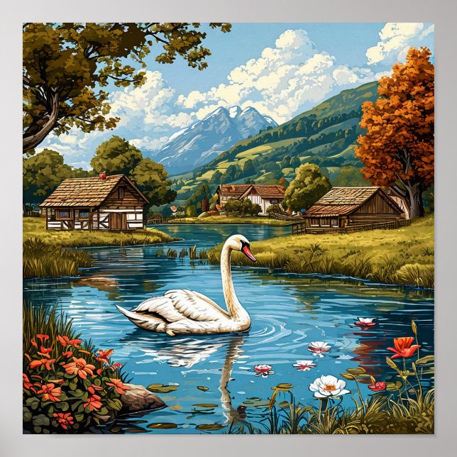 Cisne romántico Naturaleza Elegante Decoración par (Frente)