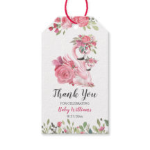 Cisne rosa y Rosas Baby Shower Gracias etiqueta