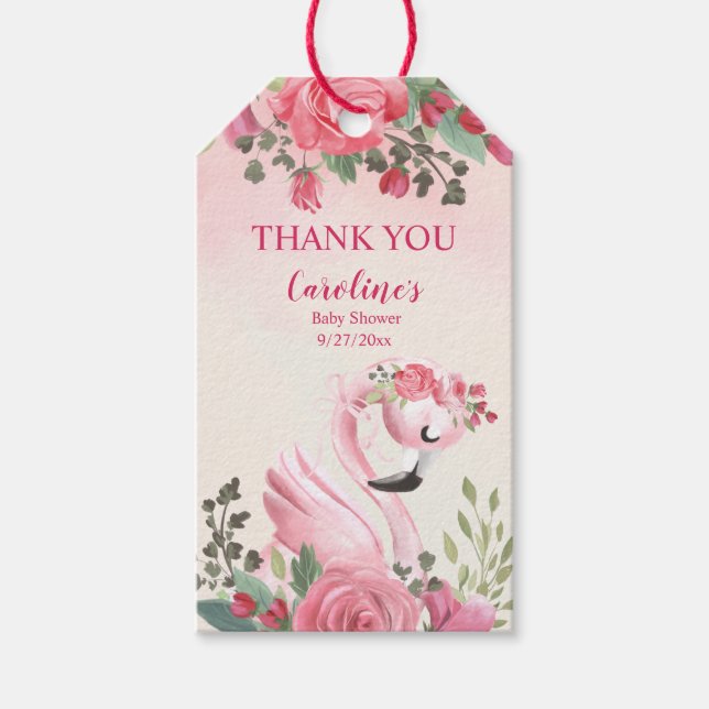 Cisne rosa y Rosas Baby Shower Gracias etiqueta (Anverso)