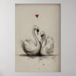 Cisnes Amor Imprimible, Corazón Impresión de San V