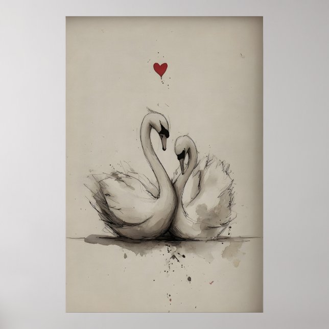 Cisnes Amor Imprimible, Corazón Impresión de San V (Frente)