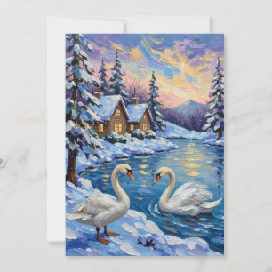 Cisnes antiguos en una pintura de Navidad de un la