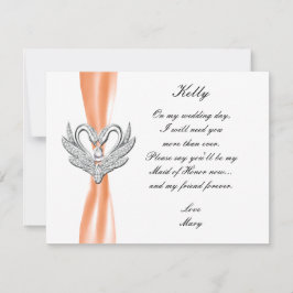 Cisnes de plata con cinta naranja tarjeta de dama