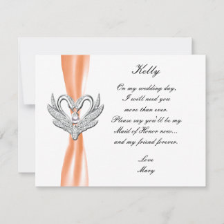 Cisnes de plata con cinta naranja tarjeta de dama