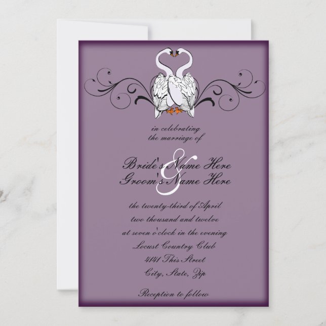 Cisnes del amor que casan la invitación (Anverso)