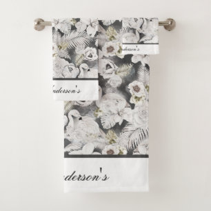 Cisnes grises blancos Flores Floral Elegante Con e