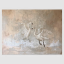 Cisnes - Papel de té estilo pintura al aceite