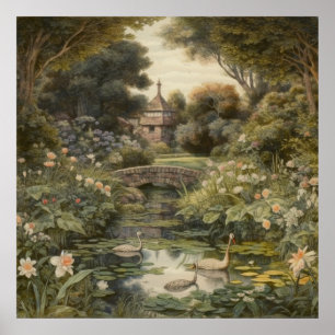 Cisnes Vintage en Jardín Botánico Inglés Arte Fino