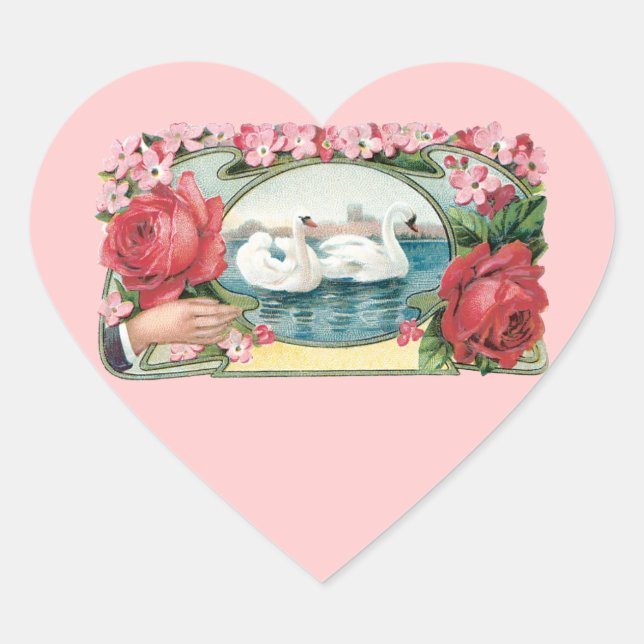 Cisnes y Rosas Vintage Art Pegatinas (Anverso)