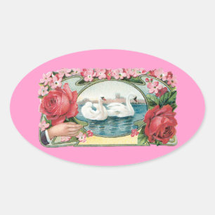 Cisnes y Rosas Vintage Art Pegatinas