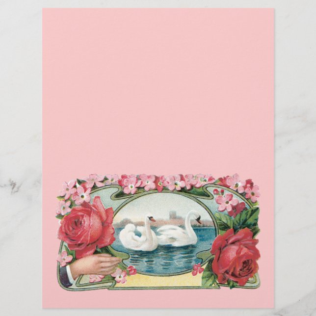 Cisnes y Rosas Volante de Arte Vintage (Frente)