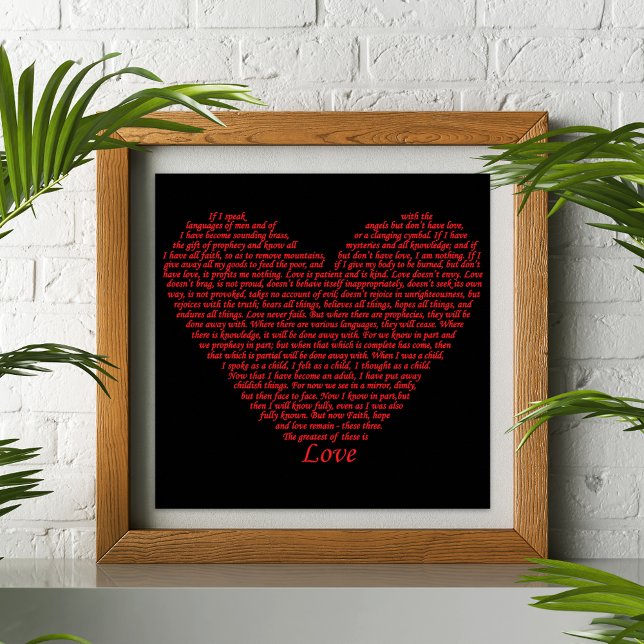 Cita de amor Arte de tipografía (Love bible quote 1 Corinthians 13 red heart typography art poster by artist Catherine Sweetman )
