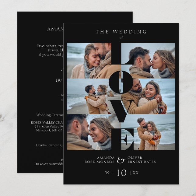 Cita de amor Boda de Collage Black Trendy 6 Fotos (Anverso / Reverso)