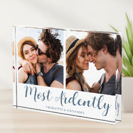 Cita de escritura a mano de pareja con dos fotos