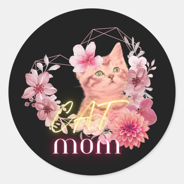 Cita de humor de mamá de gato - pegatinas circular (Anverso)