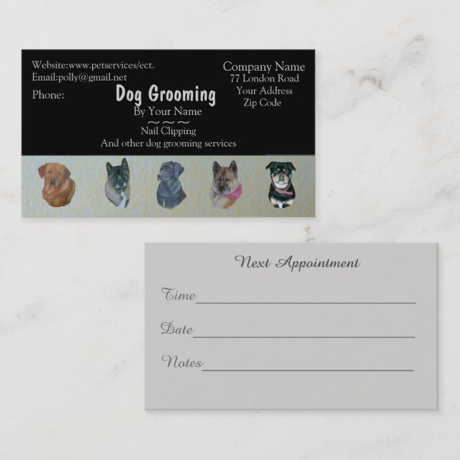 cita de los servicios de cuidado de perros Groomin (Anverso / Reverso)