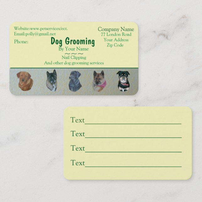 cita de los servicios de cuidado de perros Groomin (Anverso / Reverso)