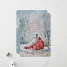Cita de Navidad Granja Casa Roja Nieve Paisaje Inv