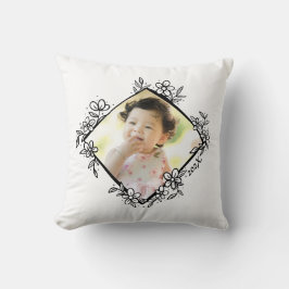 Cita floral Cojín decorativo blanco y negro