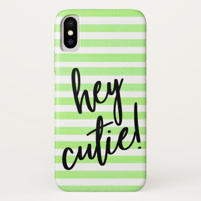 Cita HEY CUTIE en Funda de iPhone X a rayas (Reverso)