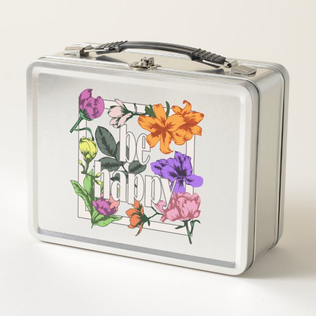 Cita positiva Be Happy y flores de jardín (Anverso)