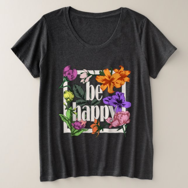 Cita positiva Be Happy y flores de jardín (Anverso del diseño)