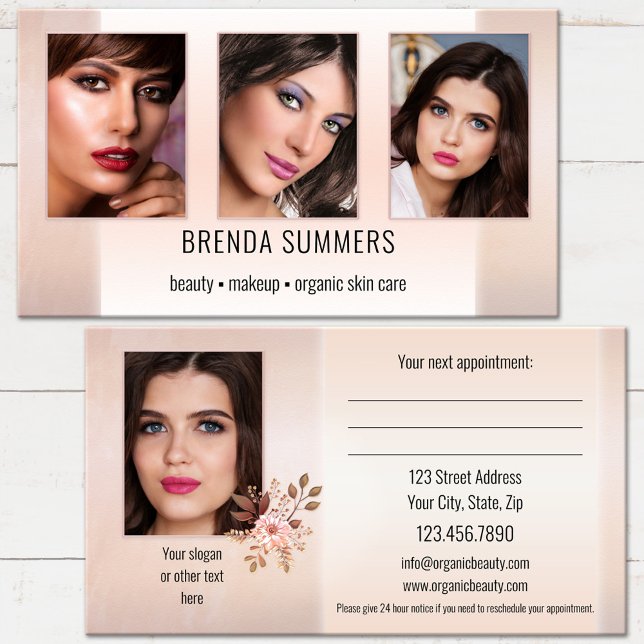 Cita profesional de cuidado de la piel de belleza  (An elegant beauty appointment business card featuring your photos on a peach pink stylish design)