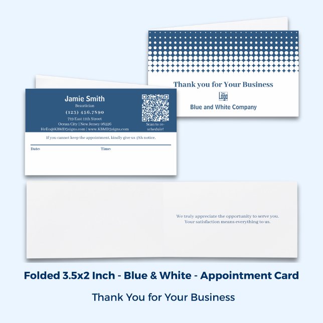 Citas Azul y Blanco Combinado Doble Tarjeta de Agradecim (Blue & White Folded Combined Thank You & Appointment Card)