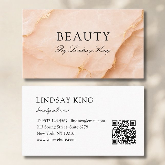Citas Tarjeta de presentación con código QR de mármol de (Elegant Peach Marble QR Code Business Card)