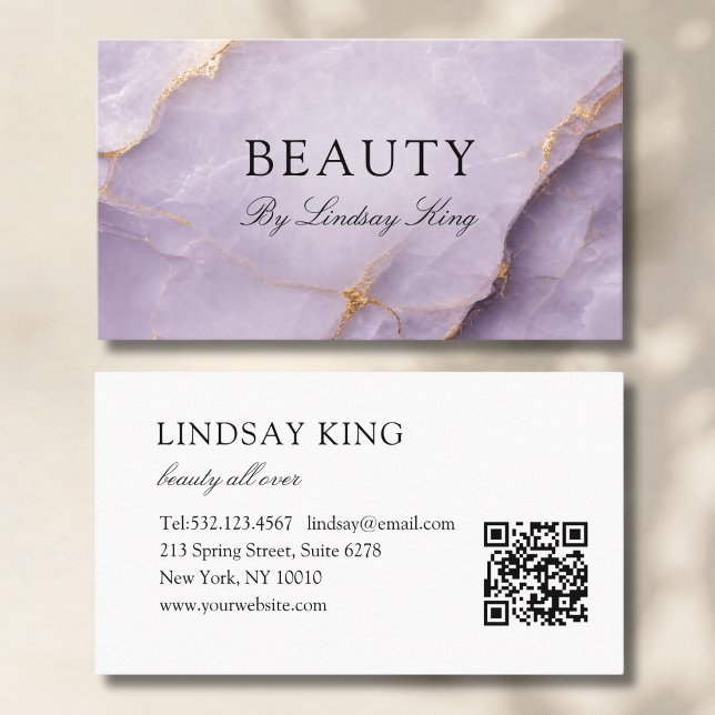 Citas Tarjeta de presentación con código QR de mármol vi (Elegant Violet Marble QR Code Business Card)