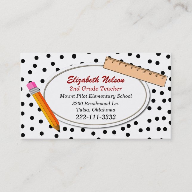 Citas Tarjeta de presentación de Black Polka Dot Teacher (Anverso)